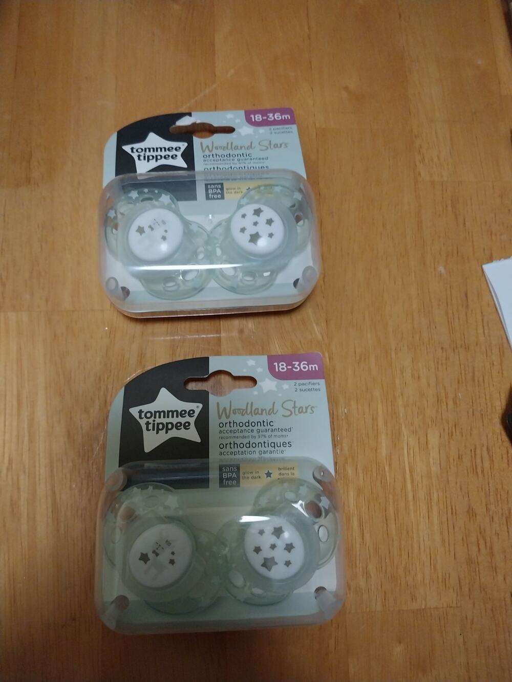 Tommee Tippee Orthodontic Pacifers 18-36 Months Glow In The Dark Lot Of 2